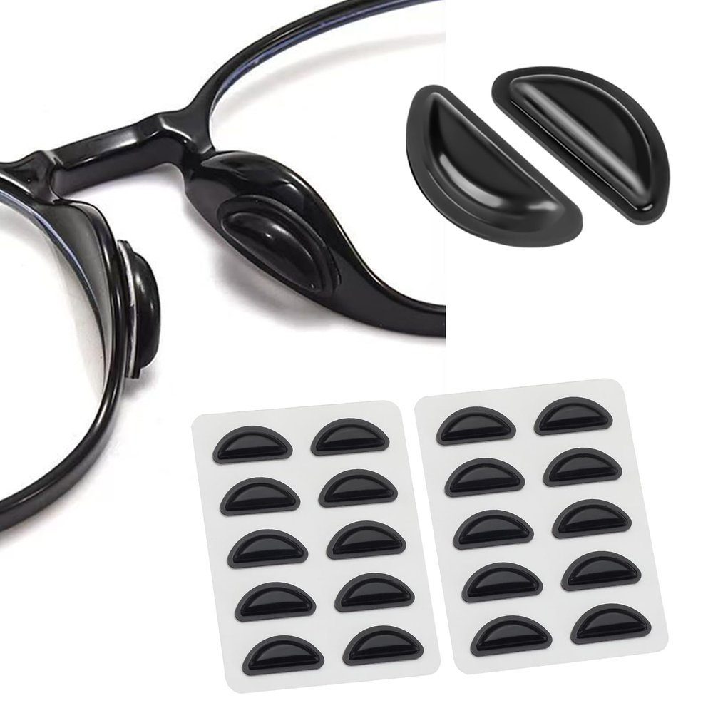 Nose Pads for Glasses with Air Chamber, Super Sticky Anti Slip Eyeglass Nose Pads, Soft Silicone Adhesive Glasses Nose Pad for Plastic Frames (10 Black Pairs)