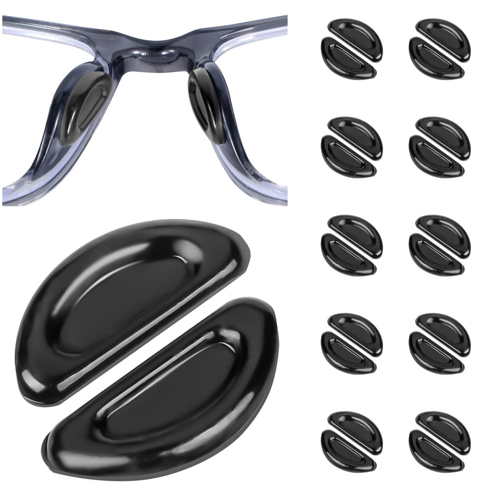 Eyeglass Nose Pads, Anti Slip Nose Pads for Glasses with Super Sticky Backing, Soft Silicone Adhesive Glasses Nose Pad (10 Black Pairs)