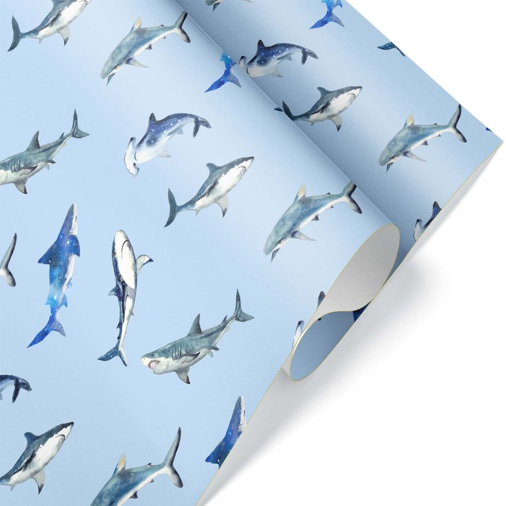 Shark Gift Wrap Premium Luxury Thick Wrapping Paper Sea Ocean Theme Birthday Party Decor (12 foot x 30 inch roll)