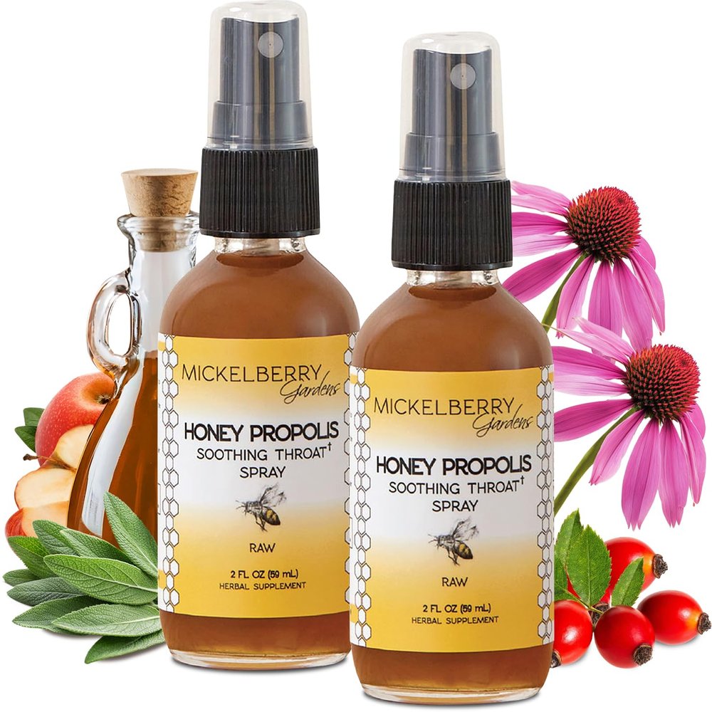 Mickelberry Gardens Honey Propolis Throat Spray - Soothing Sore Throat Relief & Propolis Immune Support for Adults & Kids - Herbal & Honey Formula (2 oz, 2 Pack)