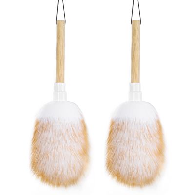 Feather Duster, Lambswool Duster for Cleaning Set of 2, Wooden Handle with Hanging Rope, Washable Reusable Small Hand Duster for Cleaning Wall Plant Desk, Blind Cleaner Duster Tool