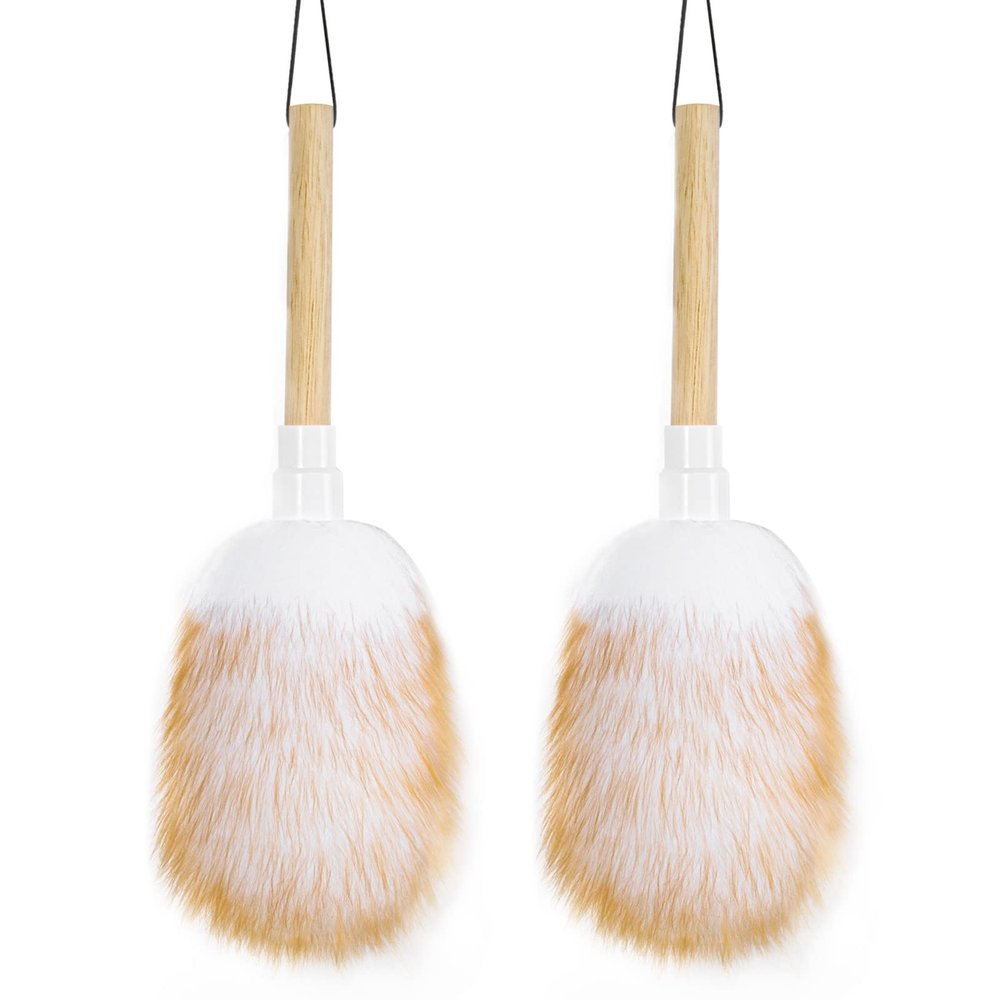 Feather Duster, Lambswool Duster for Cleaning Set of 2, Wooden Handle with Hanging Rope, Washable Reusable Small Hand Duster for Cleaning Wall Plant Desk, Blind Cleaner Duster Tool