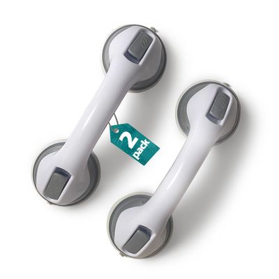 2 Pack Heavy-Duty Shower Grab Bars - Gemroom 12 Inch Grey Suction Bar Handles for Elderly, Seniors, Handicap, Safety Balance Assist Grip for Bathroom, Toilet - Anti-Slip, Shower Handles Hand Rai