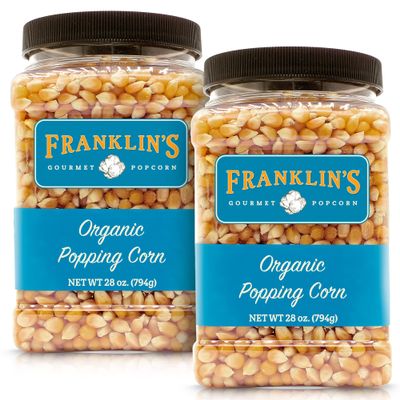 Franklins Gourmet Popcorn Organic Popcorn Kernels for Popping - 28oz Tub Pack of 2 - Made in USA, Non-GMO & All-Natural - Old Fashioned Unpopped Popcorn Kernels for Popcorn Machine
