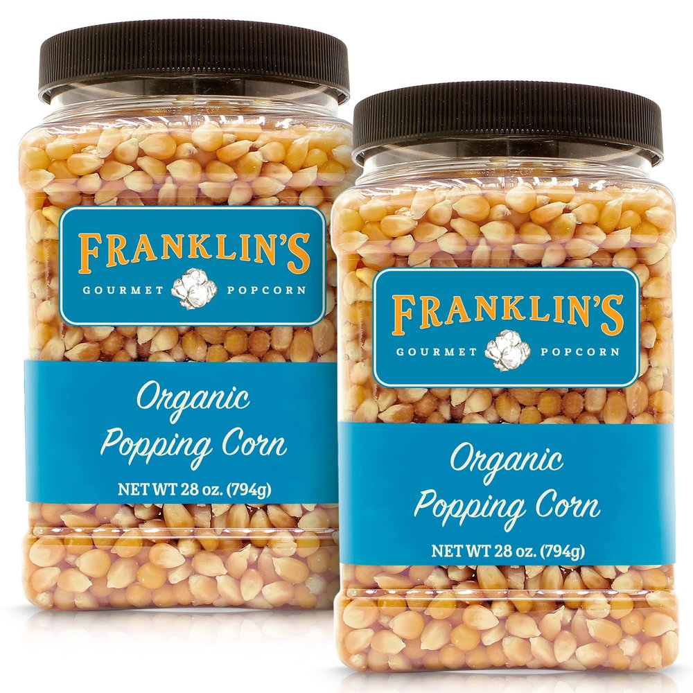Franklins Gourmet Popcorn Organic Popcorn Kernels for Popping - 28oz Tub Pack of 2 - Made in USA, Non-GMO & All-Natural - Old Fashioned Unpopped Popcorn Kernels for Popcorn Machine