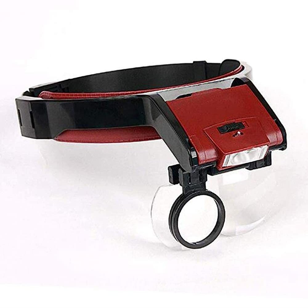 KNOXC Magnifiers, Hands Free Headband Magnifier with Led Light,1X to 4.5X Zoom with 5 Detachable Lenses-Head Mounted Head Magnifying Glasses with Light for Reading,Jewelry