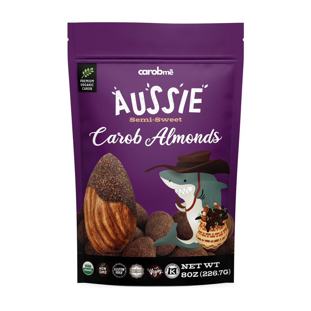 CAROBME Aussie Organic Carob Covered Almonds 8oz. | Vegan Soy Free Gluten-Free | Healthy Caffeine Free Substitute for Chocolate, Snacks and Sweets (1)