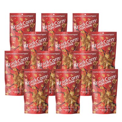KrackCorn Caramel Popcorn, Non-GMO, Gluten-Free Snack, No High Fructose, Guilt Free, Non Greasy Movie Night Delight, 1.25oz, Pack of 12