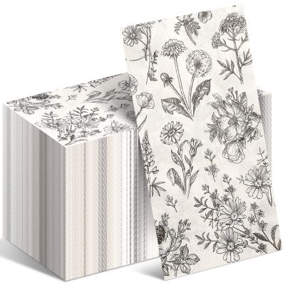 Tatuo Floral Paper Napkins Disposable Black and White Floral Napkins Vintage Flowers Guest Hand Towels for Bathroom Wedding Birthday Tea Luncheon Dinner Party Supplies(100 Pack,13 x 15.8 Inch)