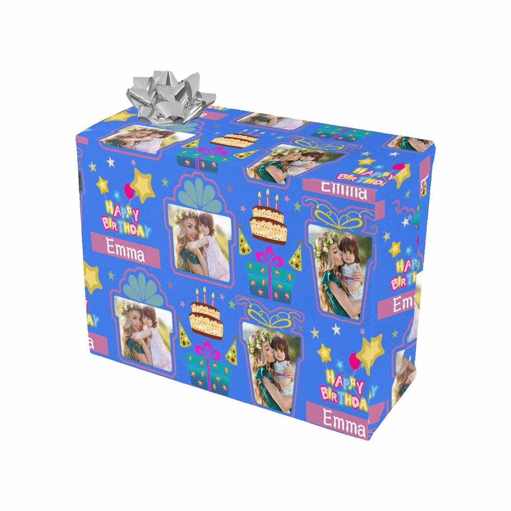 MyPupSocks Customized Photo Birthday Wrapping Paper Roll Royal Blue Celebrate Your Loved One's Birthday with Customized Wrapping Paper 3 Rolls