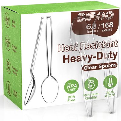 168pc 6.8" Clear Plastic Spoons Heavy Duty with Heat Resistant & BPA Free, Solid and Durable Plastic Cutlery, Premium Disposable Spoons for Party Supply