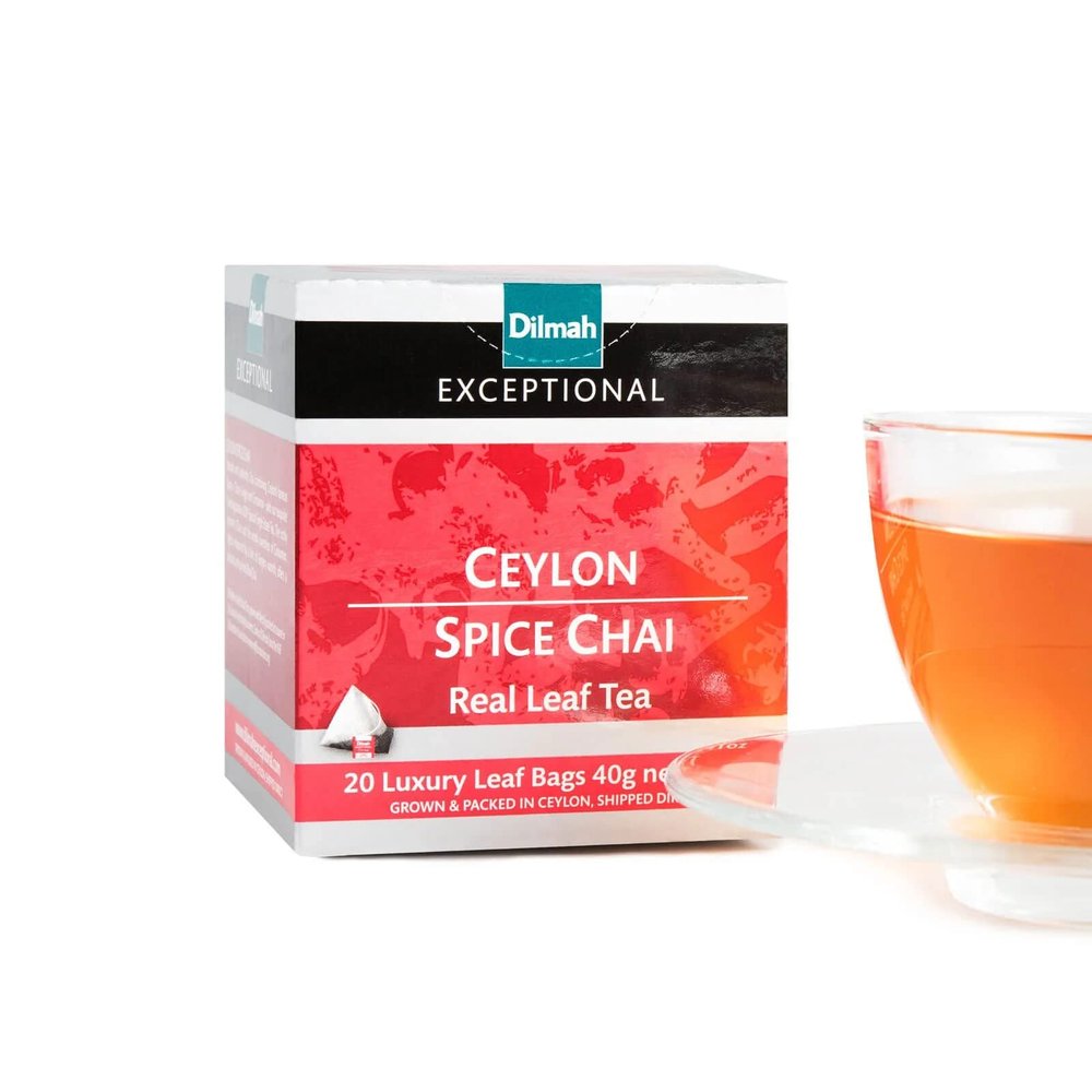 Dilmah Exceptional Ceylon Spice Chai Tea Bags  Spiced Chai Black Tea with Ceylon Cinnamon | Luxury Leaf Tea Bags, Medium Caffeine, 20 Count (40g)