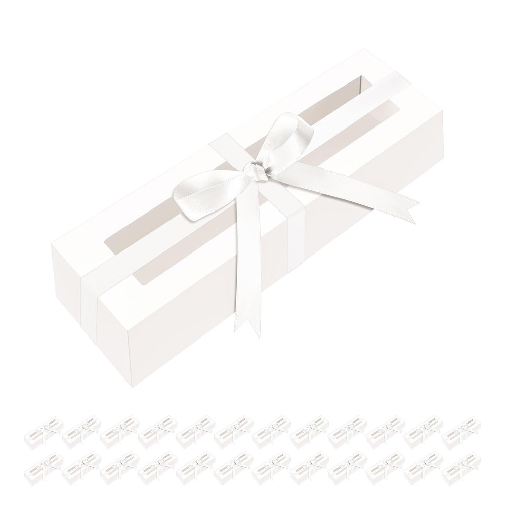 HAPPY POTATO 25 Pack Macaron Boxes for 6, 7.21.91.9 Inches, Macaron Packaging Boxes, White Macaron Boxes with Window, Macaron Container Packaging Boxes with Ribbon