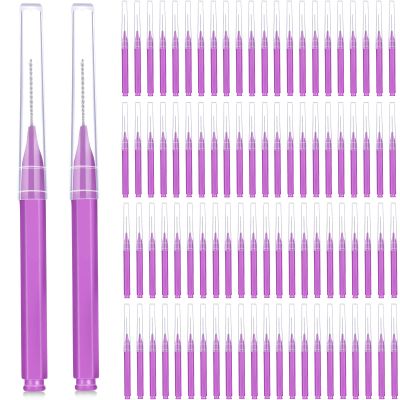 Patelai 100 Pieces Braces Brush for Cleaner Interdental Brush Toothpick Dental Tooth Flossing Head Oral Dental Hygiene Flosser Toothpick Cleaners Tooth Cleaning Tool (Purple)