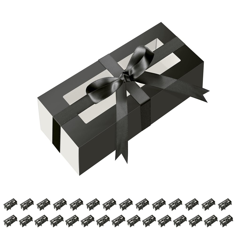 HAPPY POTATO 30 Pack Macaron Boxes for 4 or 5, 41.91.9 Inches, Macaron Packaging Boxes, Black Macaron Box with Window, Macaron Container Gift Boxes with Ribbon