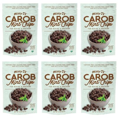 Missy J's Organic Mint Carob Chips 8 oz 6 Pack | Made with Coconut Sugar Vegan, Gluten and Caffeine Free Healthy Substitute for Chocolate, Perfect for Snacks and Treats, Personalized Gift