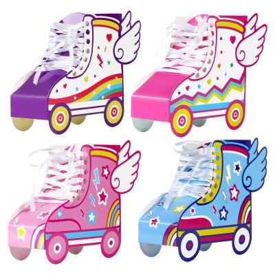 24 Pcs Roller Skating Birthday Party Favor Boxes Roller Skate Paper Boxes Table Centerpiece Sneaker Candy Treat Box Retro Skate Gift Wrap Box for Retro 60s 80s Birthday Party Decoration Supplies