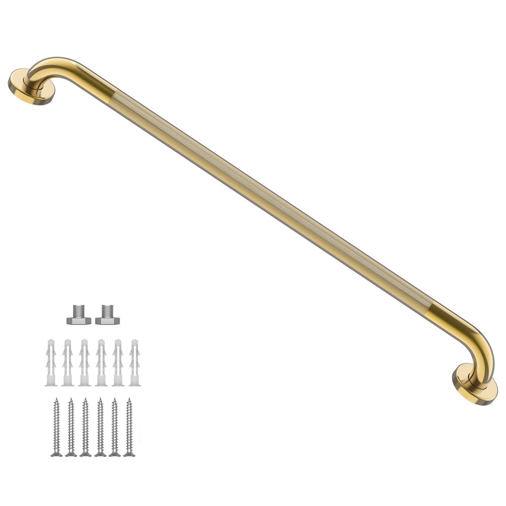 Gold Shower Grab Bar w/Anti-Slip Knurled Grip 36 Inch, Zepolu Wall Mounted Stainless Steel Bath Grab Bar,Safety Balanced Handrail, Handicap Injury Elderly Senior Assist Support Textured Handle