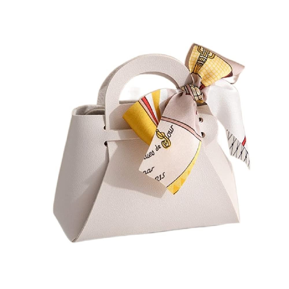 5Pcs Mini Handbag Shape Leather Gift Box, Ribbon Elegant Gift Bags with Bow, Candy Box Gift Bags Gift Wrap Bags For Wedding Birthday (champagne)