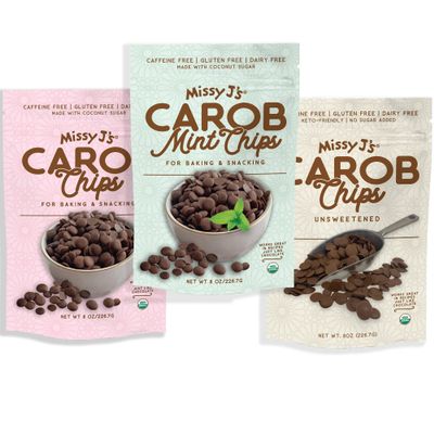 Missy J's Carob Chips Sampler pack-3 flavors, Vegan, Gluten and Caffeine Free Healthy Substitute for Chocolate, Perfect for Snacks and Treats