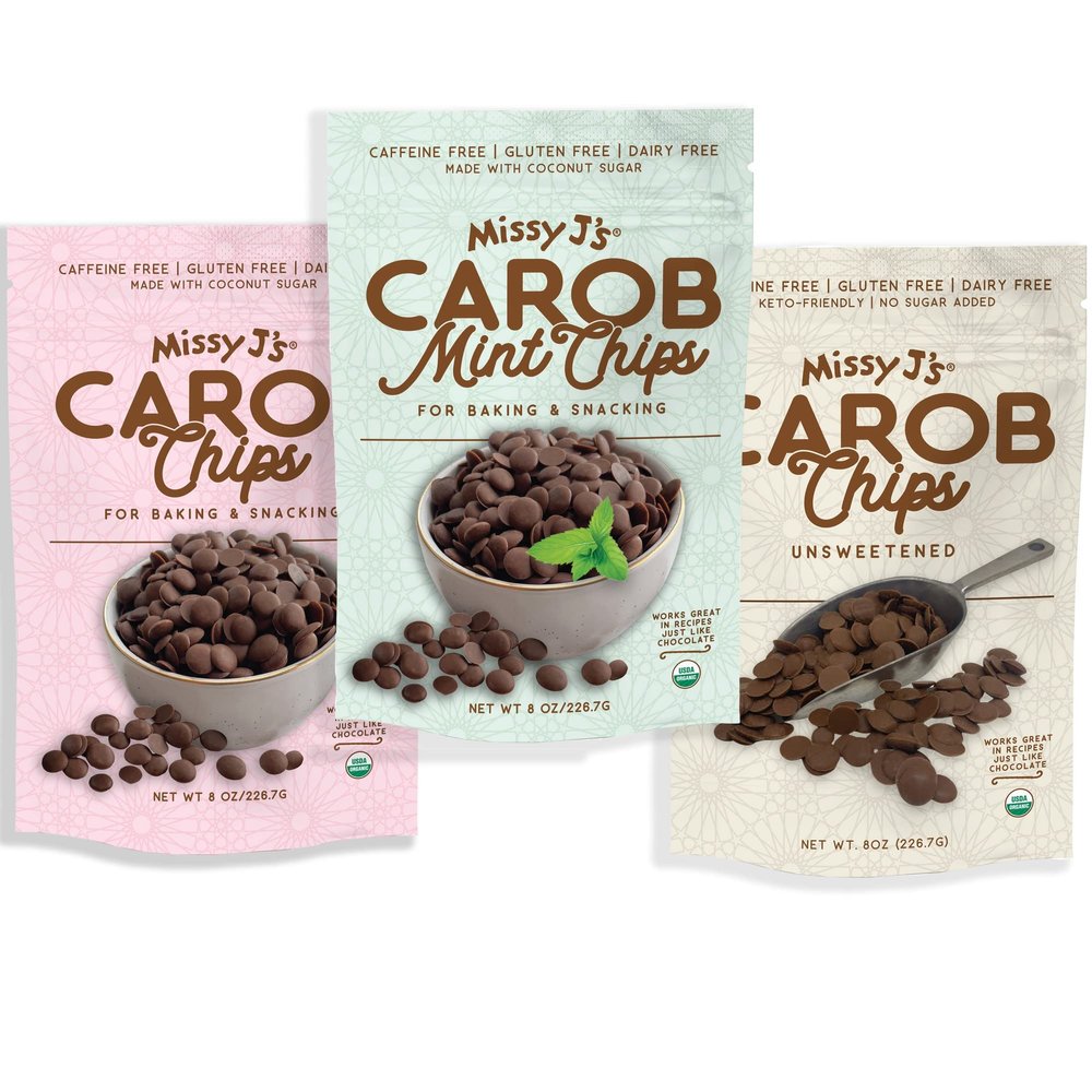 Missy J's Carob Chips Sampler pack-3 flavors, Vegan, Gluten and Caffeine Free Healthy Substitute for Chocolate, Perfect for Snacks and Treats