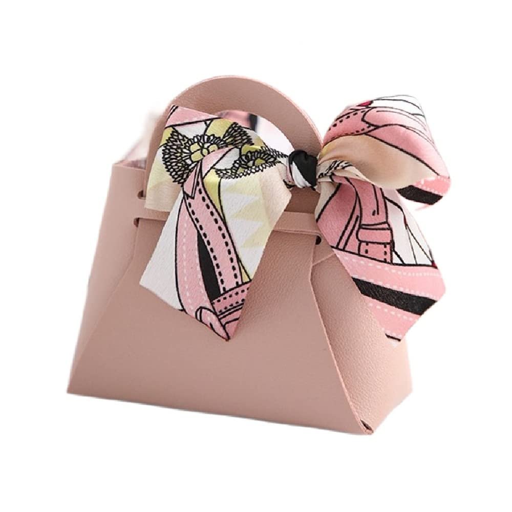 5Pcs Mini Handbag Shape Leather Gift Box, Ribbon Elegant Gift Bags with Bow, Candy Box Gift Bags Gift Wrap Bags For Wedding Birthday (pink)