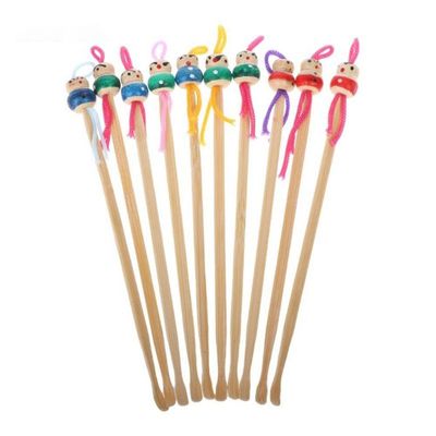 10pcs Wood Bamboo Ear Pick Handmade Wax Remover Mini Doll Earpicks Ear Care Cleaner Tool