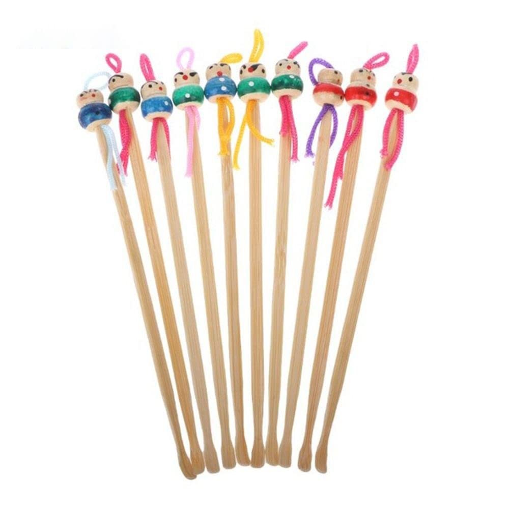 10pcs Wood Bamboo Ear Pick Handmade Wax Remover Mini Doll Earpicks Ear Care Cleaner Tool