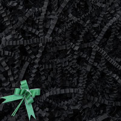 BOXHOME Shred Paper Filler (1LB) Crinkle Cut Paper for Wrapping & Filling Gift Basket Gift Boxes, Black-Decoration Raffia Contains Bow