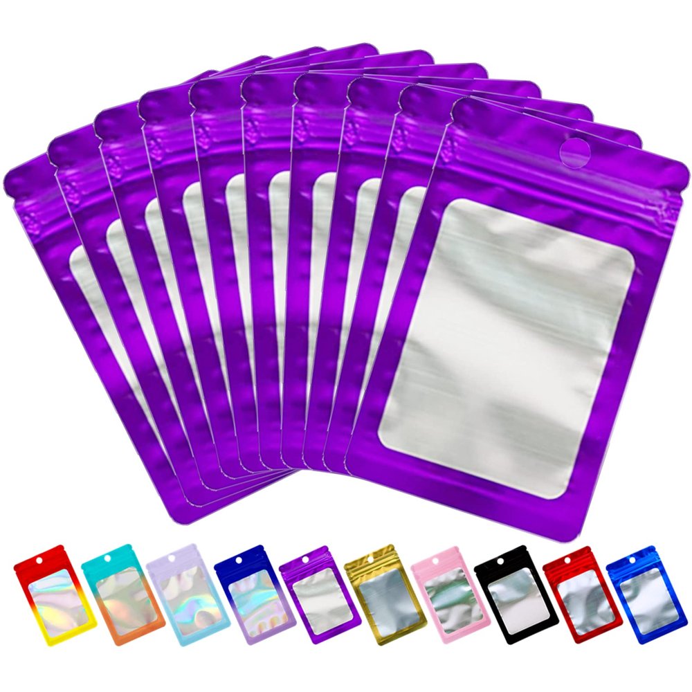 100 Pack Resealable Mylar Bags Small Ziplock Foil Packaging Bags for Small Business Cards Lash Jewelry Sample Storage