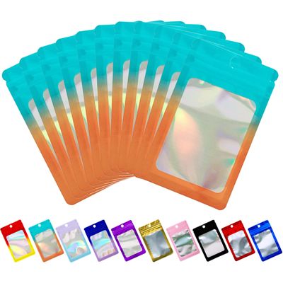 100 Pack Holographic Mylar Bags Resealable Ziplock Packaging Bags for Small Business Sample Lip Gloss Lash Jewelry Storage