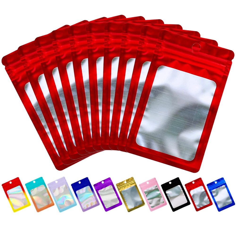 100 Pack Mylar Bags,Mini Resealable Ziplock Foil Pouch Baggies Packaging for Small Business Office Earring Lash Jewelry Storage