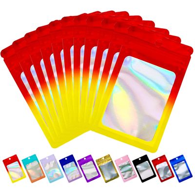 100 Pack Holographic Mylar Bags Resealable Ziplock Packaging Bags for Small Business Sample Lip Gloss Lash Jewelry Storage