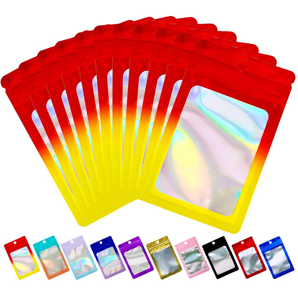 100 Pack Holographic Mylar Bags Resealable Ziplock Packaging Bags for Small Business Sample Lip Gloss Lash Jewelry Storage