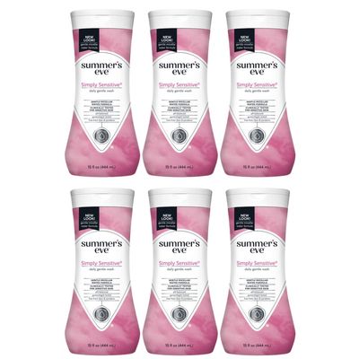 Summer's Eve 7 in 1 Simply Sensitive Feminine Cleansing Wash for Sensitive Skin, 15.0 FL OZ (Pack of 6)