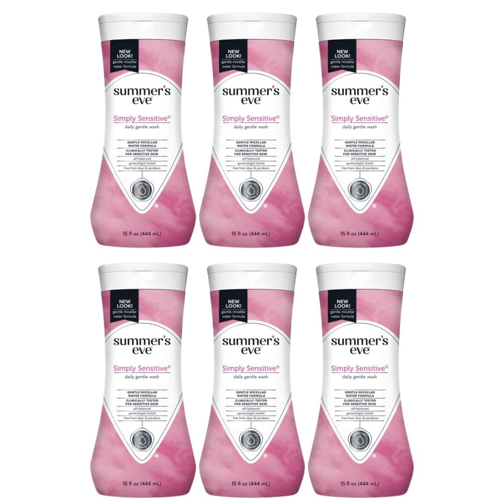 Summer's Eve 7 in 1 Simply Sensitive Feminine Cleansing Wash for Sensitive Skin, 15.0 FL OZ (Pack of 6)