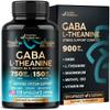 GABA L-Theanine 900 mg - Made in USA - Magnesium | Vitamin B6 - Calm, Sleep, Relaxation & Mood Support - 750 mg Gamma AminoButyric Acid, 150 mg L-Theanine - Non-Habit Forming, Vegan - 120 Capsules view 1