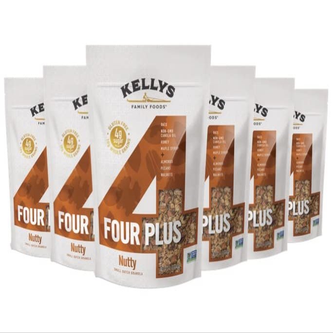 Kellys Four Plus Granola Cereal | Nutty Healthy Granola for Yogurt | Hand Made Snacks for Breakfast - 12 oz (Pack of 6)