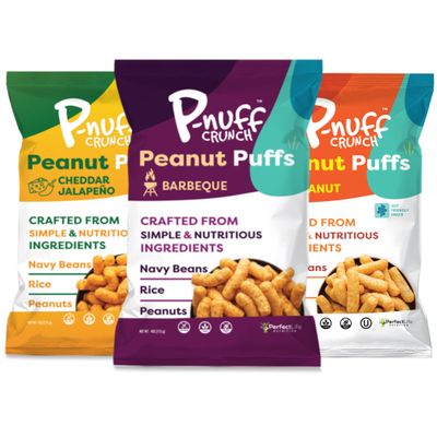 P-nuff Crunch Peanut Puffs Savory Variety Pack  Shark Tank, Healthy Snacks, Keto, Gluten Free, 20g Vegan Protein per Bag, Gut Health, Post Workout, Fit Snacks, For Adults and Kids  4oz Bag, 3-Pack