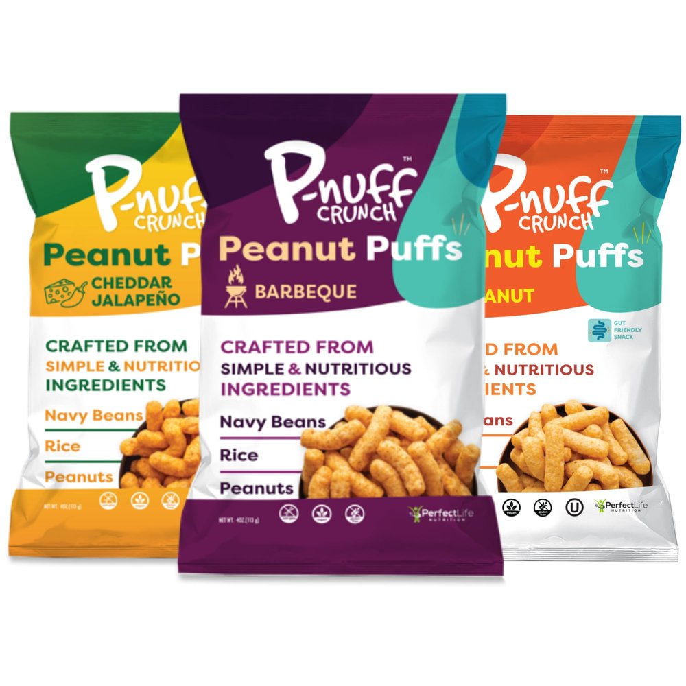 P-nuff Crunch Peanut Puffs Savory Variety Pack Shark Tank, Healthy Snacks, Keto, Gluten Free, 20g Vegan Protein per Bag, Gut Health, Post Workout, Fit Snacks, For Adults and Kids 4oz Bag, 3-Pack