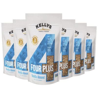 Kellys Four Plus Granola Cereal | Vanilla Almond Healthy Granola for Yogurt | Hand Made Organic Snacks for Breakfast - 12 oz (Pack of 6)