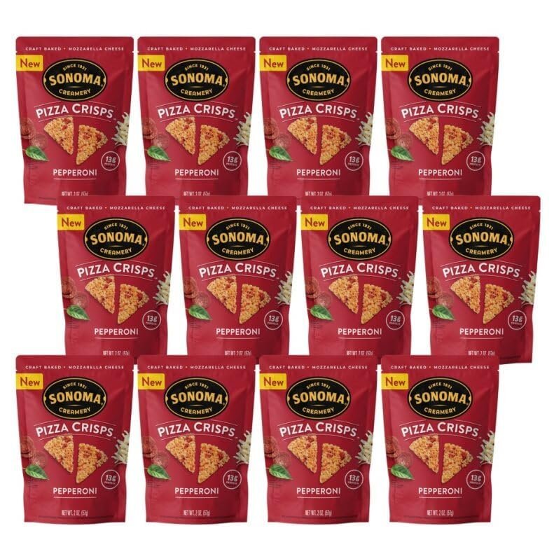 Sonoma Creamery - Pizza Crisps, Pepperoni, 2 Oz (12 Count) | Savory Snack Cracker | High Protein | Low Carb | Gluten Free | Wheat Free |Keto Friendly