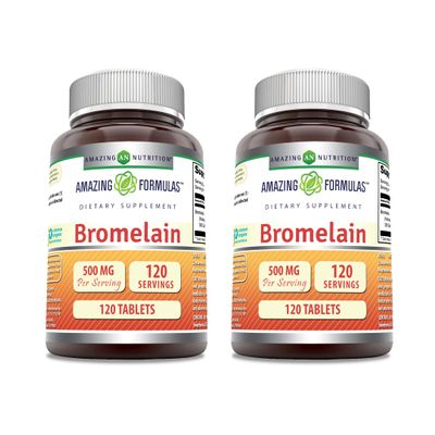Amazing Formulas Bromelain 500 Mg | Tablets Supplement | Non-GMO | Gluten-Free | Made in USA (Pack of 2 | 120 Count)