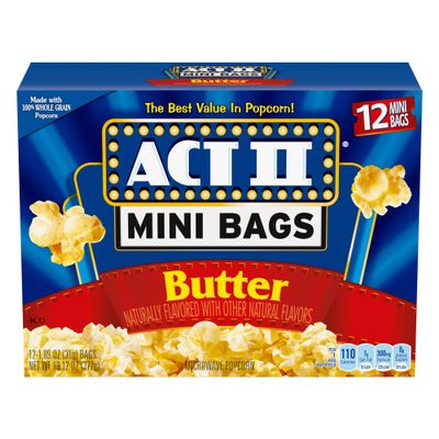 Act II Butter Flavor Microwave Popcorn, Mini Bags, 13.125 oz., 12 Count Bags