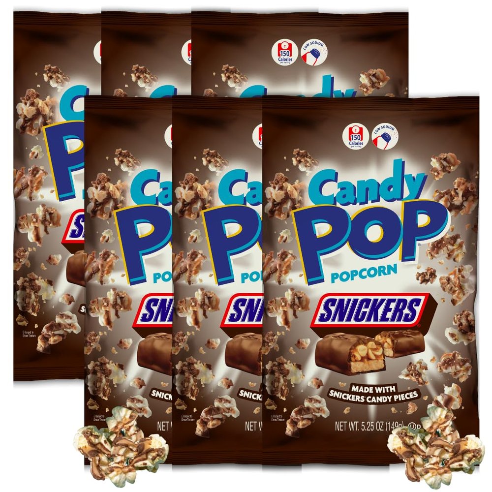 CANDY POP Snickers Candy Coated Popcorn (5.25oz bags, 6-Pack)