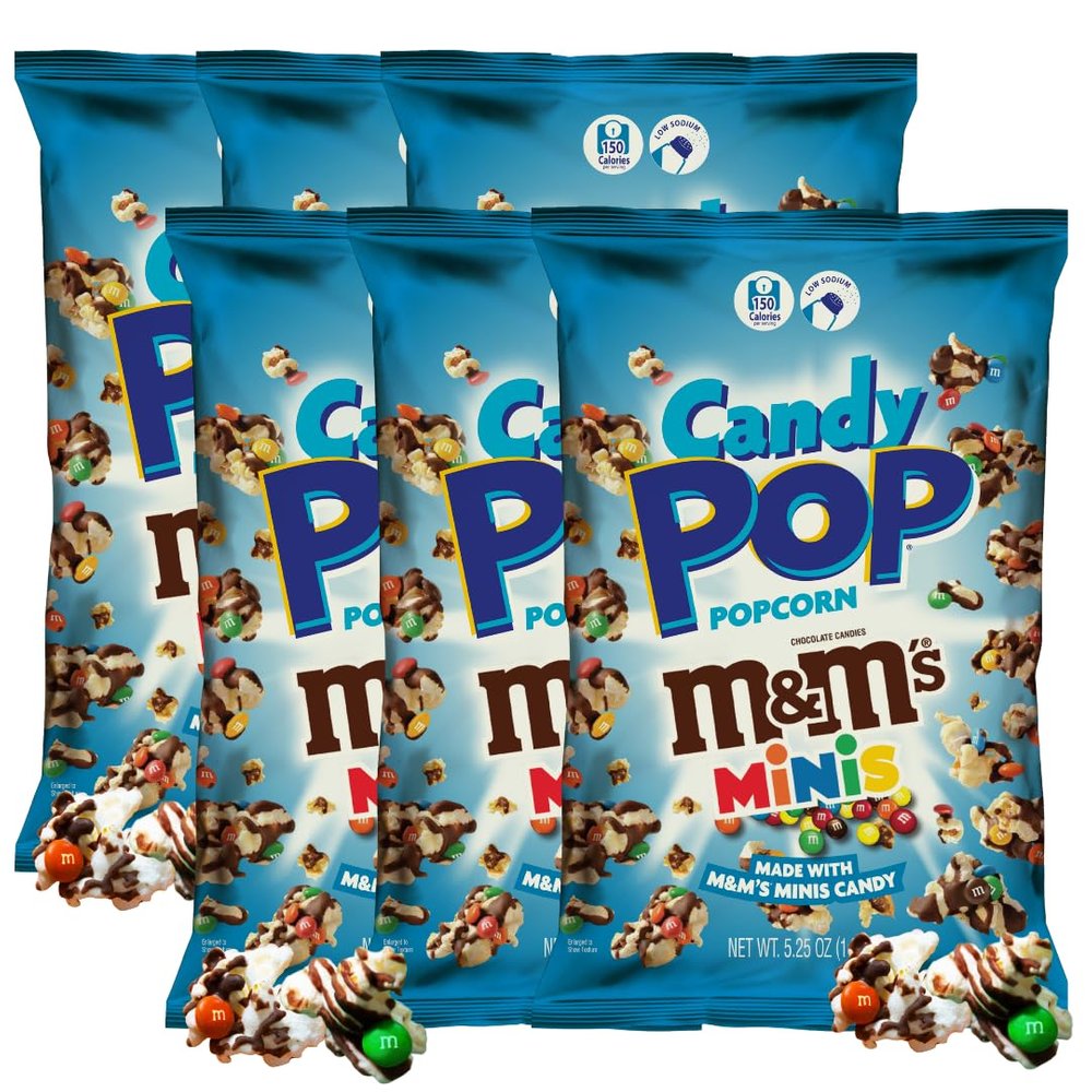 CANDY POP M&Ms Minis Candy Coated Popcorn (5.25oz bags, 6-Pack)