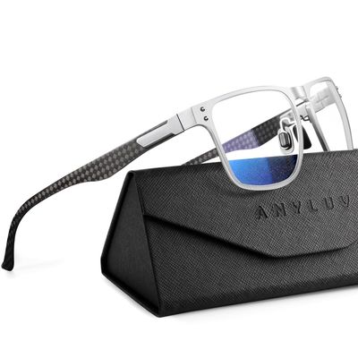 ANYLUV Blue Light Glasses Men/Women, Working Blue Light Blocking Glasses, Relieve Eyestrain-Carbon fiber Silver/Rivets