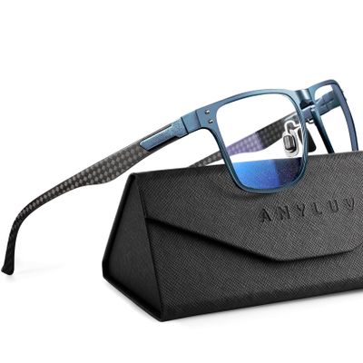 ANYLUV Blue Light Glasses Men/Women, Working Blue Light Blocking Glasses, Relieve Eyestrain-Carbon fiber Blue/Rivets