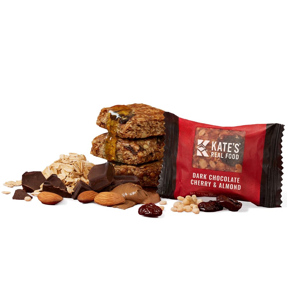 Kates Real Food Mini Organic Granola Bars - Dark Chocolate Cherry Almond (1.1 oz, Pack of 24) - Organic Energy Bars Made with Gluten Free Oats - Non GMO, Soy Free, Whole Grains, and All Natural - Healthy Snacks