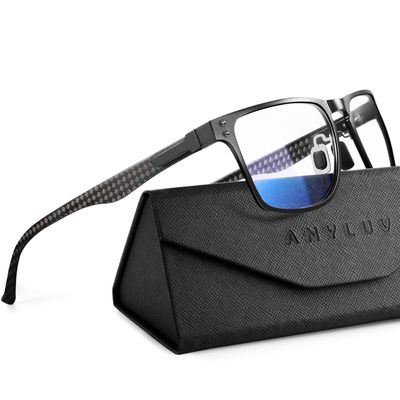 ANYLUV Blue Light Glasses Men/Women, Working Blue Light Blocking Glasses, Relieve Eyestrain-Carbon fiber Black/Rivets
